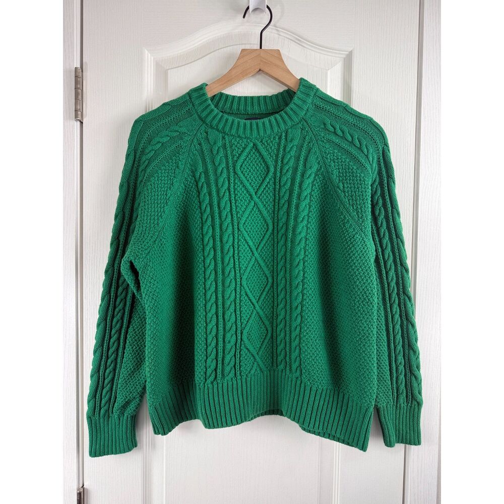 Gap Women’s Classic Cable Knit Sweater Holiday Green Size Large 100% Cotton